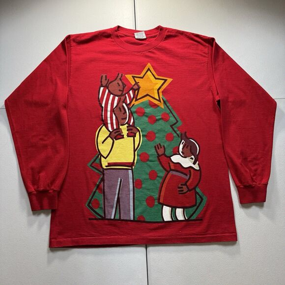 Vintage USPS Christmas T-Shirt Men’s XL Red‎ Long Sleeve Stamp Postal 90s - Picture 1 of 7
